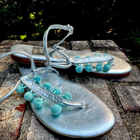 Deloris & Maxine Metallic PomPom Sandals - Picture 1 of 5